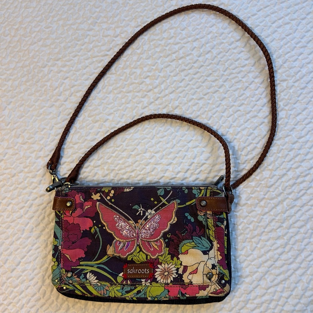 RARE Sakroots Floral Butterfly Crossbody Convertible Bag - Picture 6 of 11
